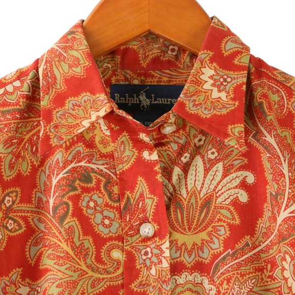 Ralph Lauren Classics Collection Paisley Cotton Linen Red 90s Shirt Top 4 - Picture 2 of 4